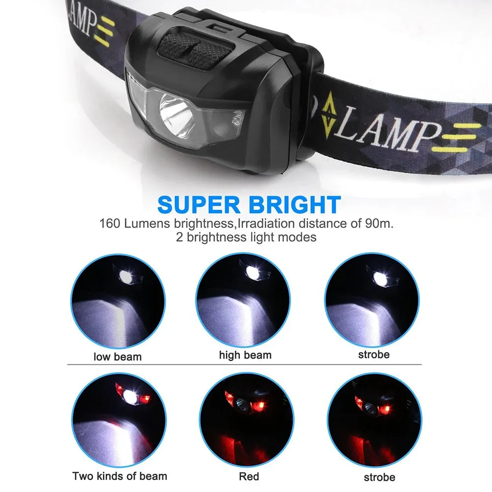 Mini HeadLamp 4 light Modes Waterproof R3 2 LED Super Bright Headlight Headlamp Torch Lanterna with Headband Use 3xAAA batterys