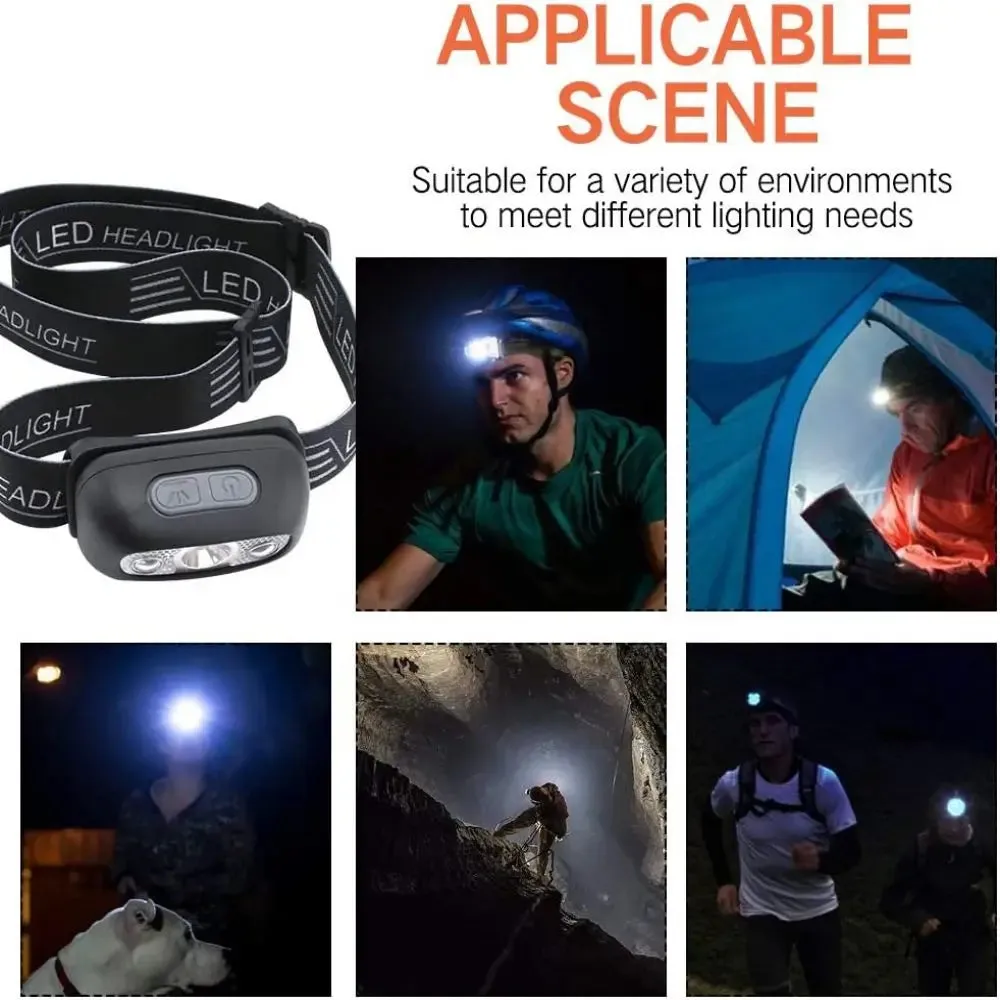 Mini LED Headlamp PortableUSB Rechargeable Body Motion Sensor Headlight  3 ModesOutdoor Camping Fishing Light Waterproof Head