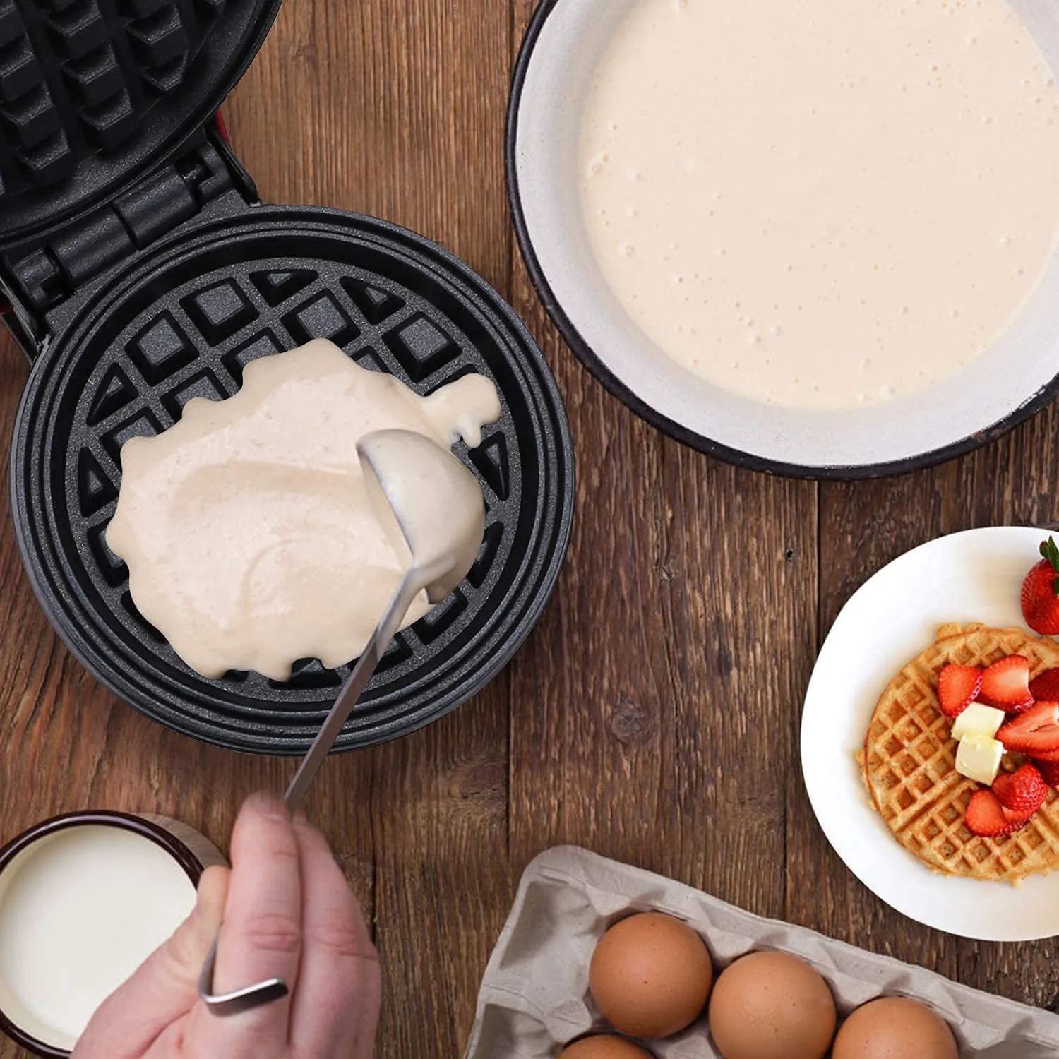 Mini Waffle Maker|Portable Electric Non Stick Waffle Iron|Round Waffle Maker Grill Machine for Individual Pancakes, Cookies, Eggs, Waffles, Paninis, Breakfast, Lunch, Snack