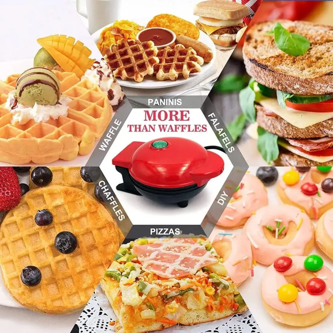 Mini Waffle Maker|Portable Electric Non Stick Waffle Iron|Round Waffle Maker Grill Machine for Individual Pancakes, Cookies, Eggs, Waffles, Paninis, Breakfast, Lunch, Snack