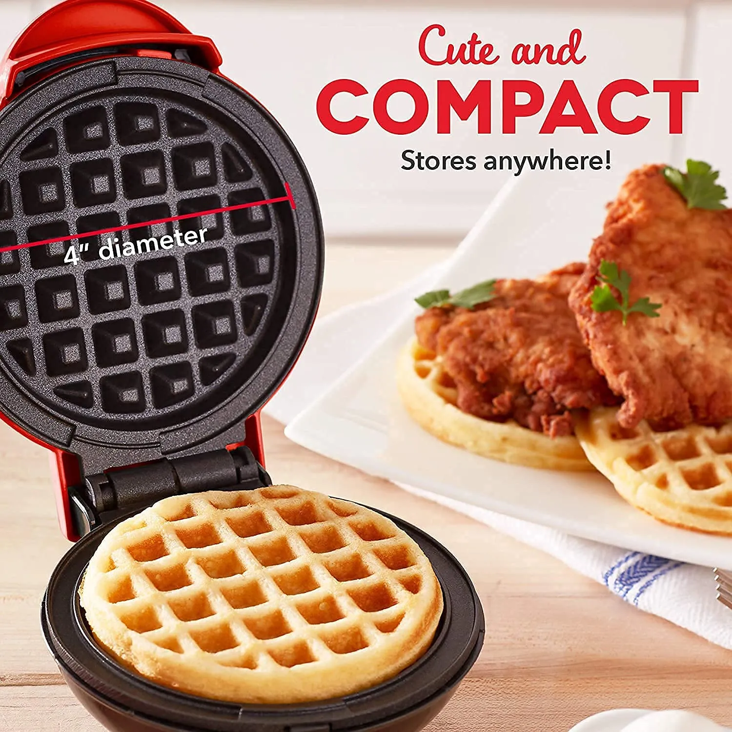 Mini Waffle Maker|Portable Electric Non Stick Waffle Iron|Round Waffle Maker Grill Machine for Individual Pancakes, Cookies, Eggs, Waffles, Paninis, Breakfast, Lunch, Snack