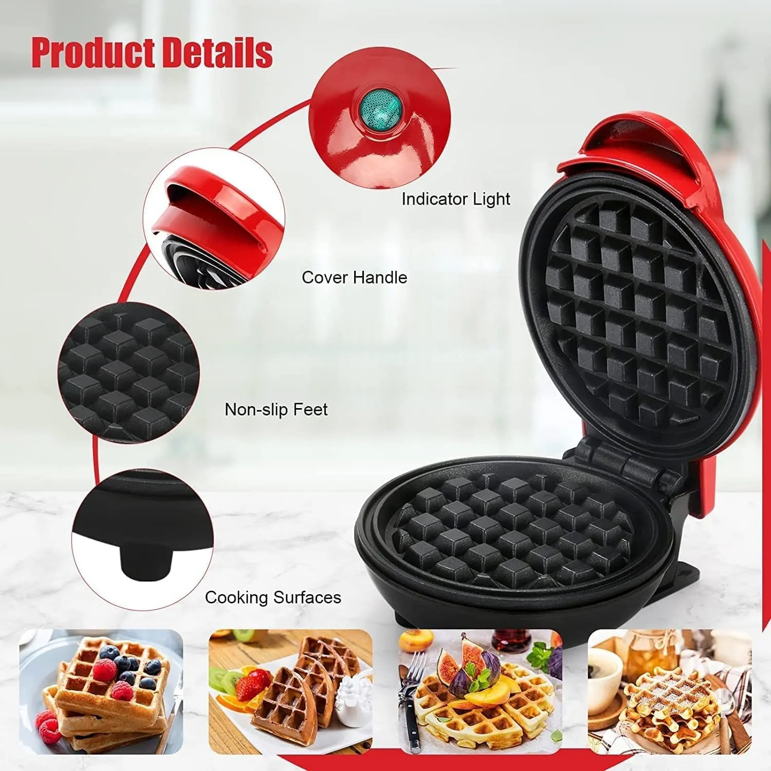 Mini Waffle Maker|Portable Electric Non Stick Waffle Iron|Round Waffle Maker Grill Machine for Individual Pancakes, Cookies, Eggs, Waffles, Paninis, Breakfast, Lunch, Snack