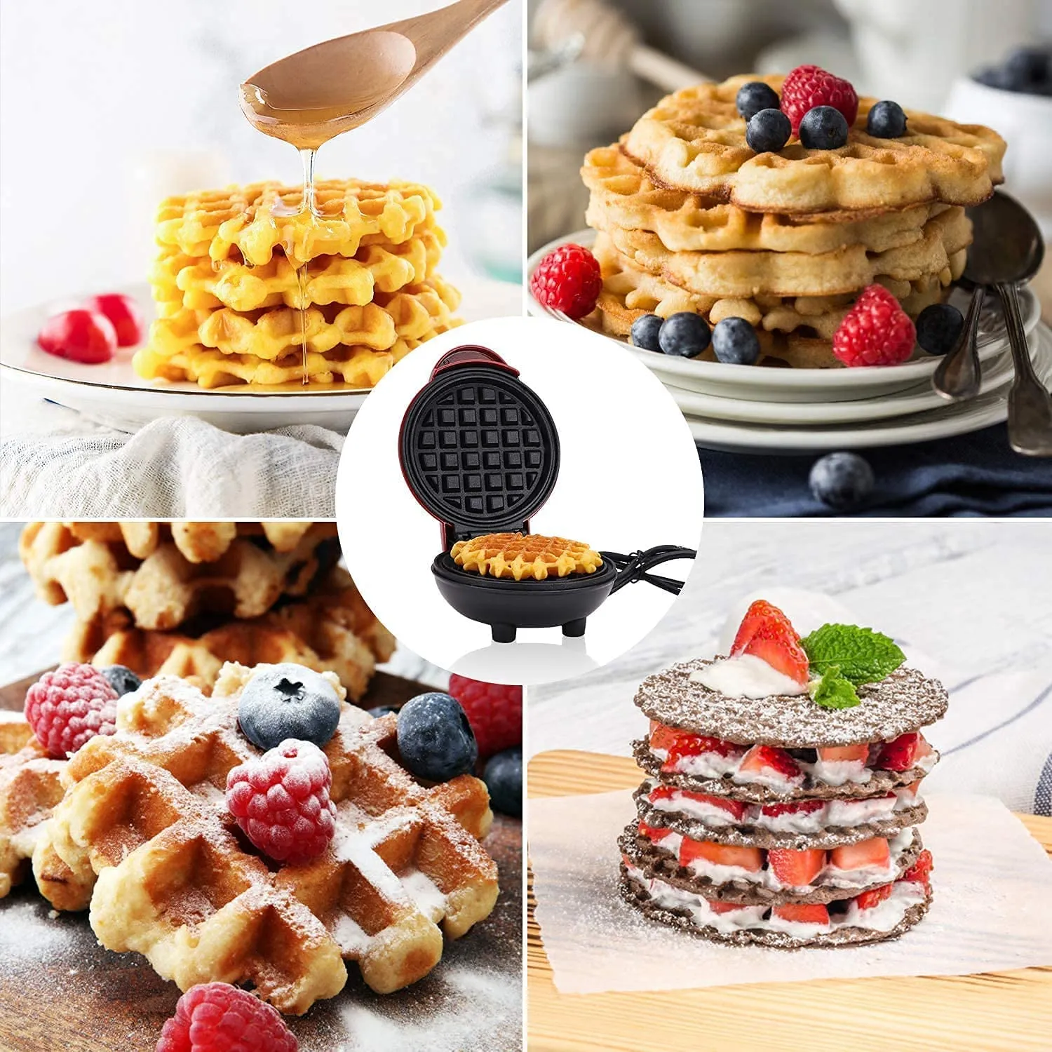 Mini Waffle Maker|Portable Electric Non Stick Waffle Iron|Round Waffle Maker Grill Machine for Individual Pancakes, Cookies, Eggs, Waffles, Paninis, Breakfast, Lunch, Snack