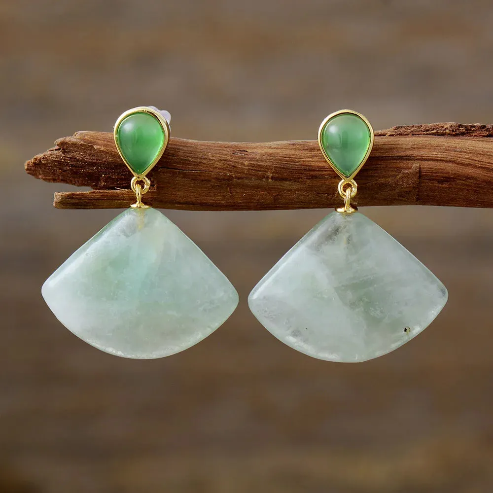 Natural Gemstone Geometric Quartz Fan-Shaped Stud Earrings