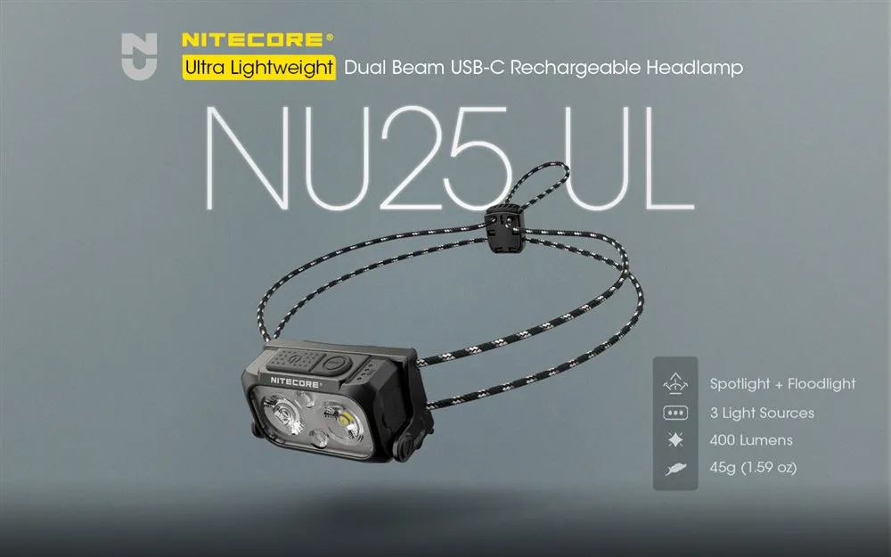 Nitecore - NU25 UL 400 Lumens Ultralight Rechargeable Headlamp