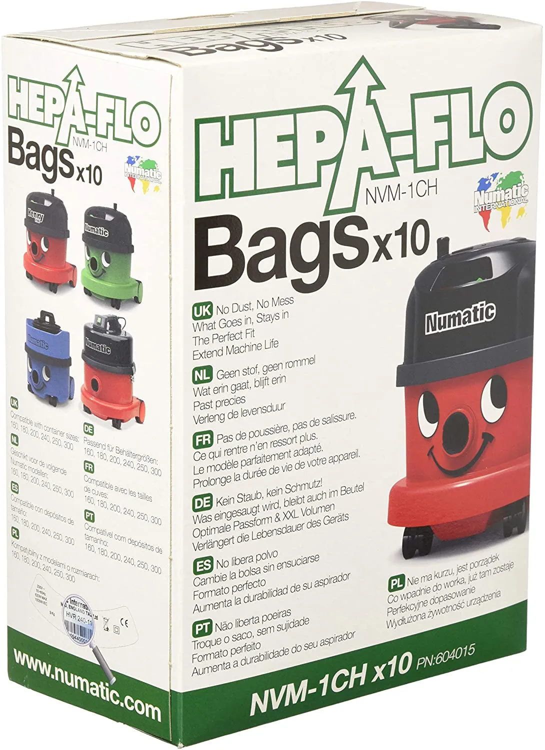 Numatic, 10pk Hepa bags (Henry, James, Hetty, NM1808G)