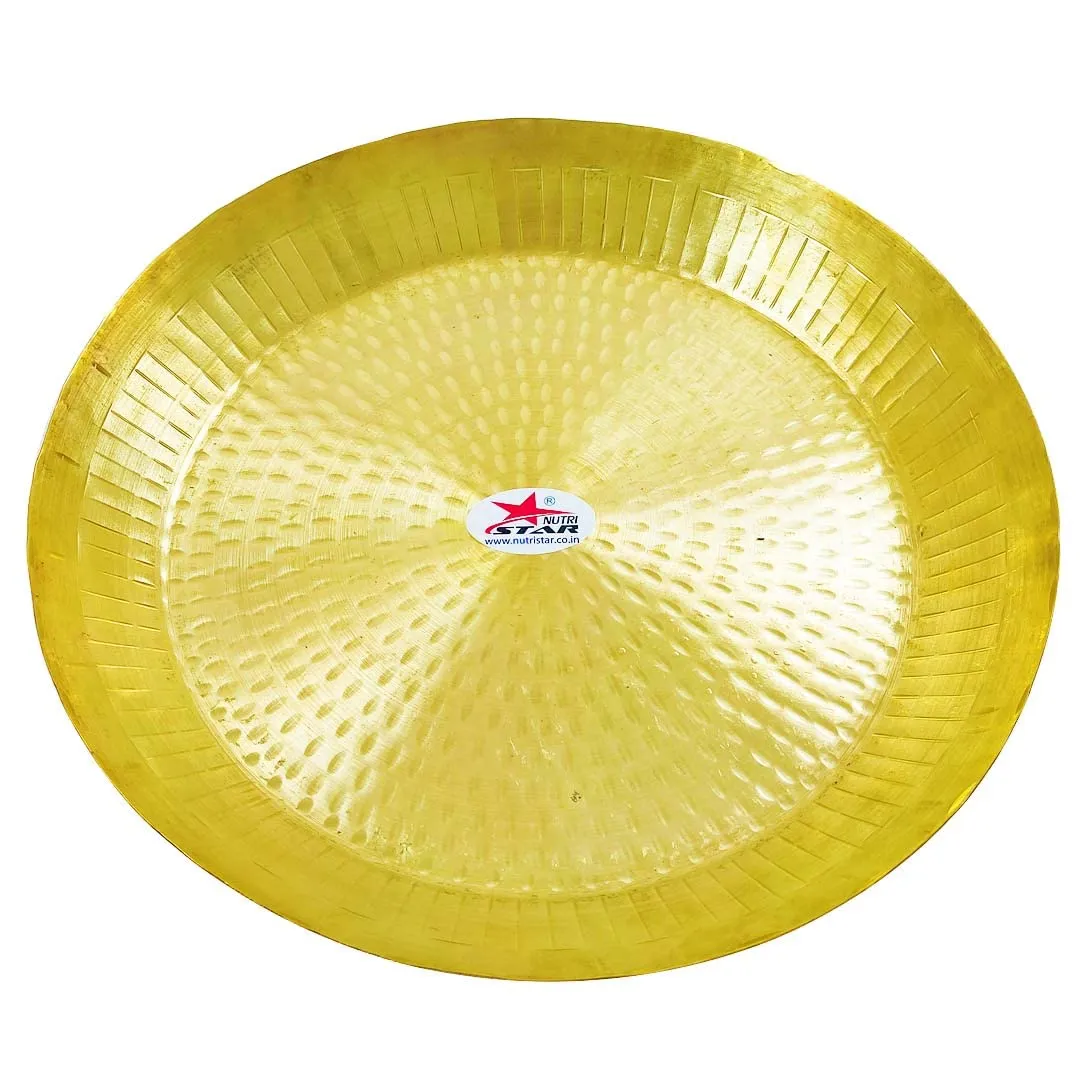 NUTRI STAR Nutristar Pure Brass Parat | Brass Plate and Lota | Brass Thali Diameter = 16 Inch and Brass Sarva Pot 2.5 Lt