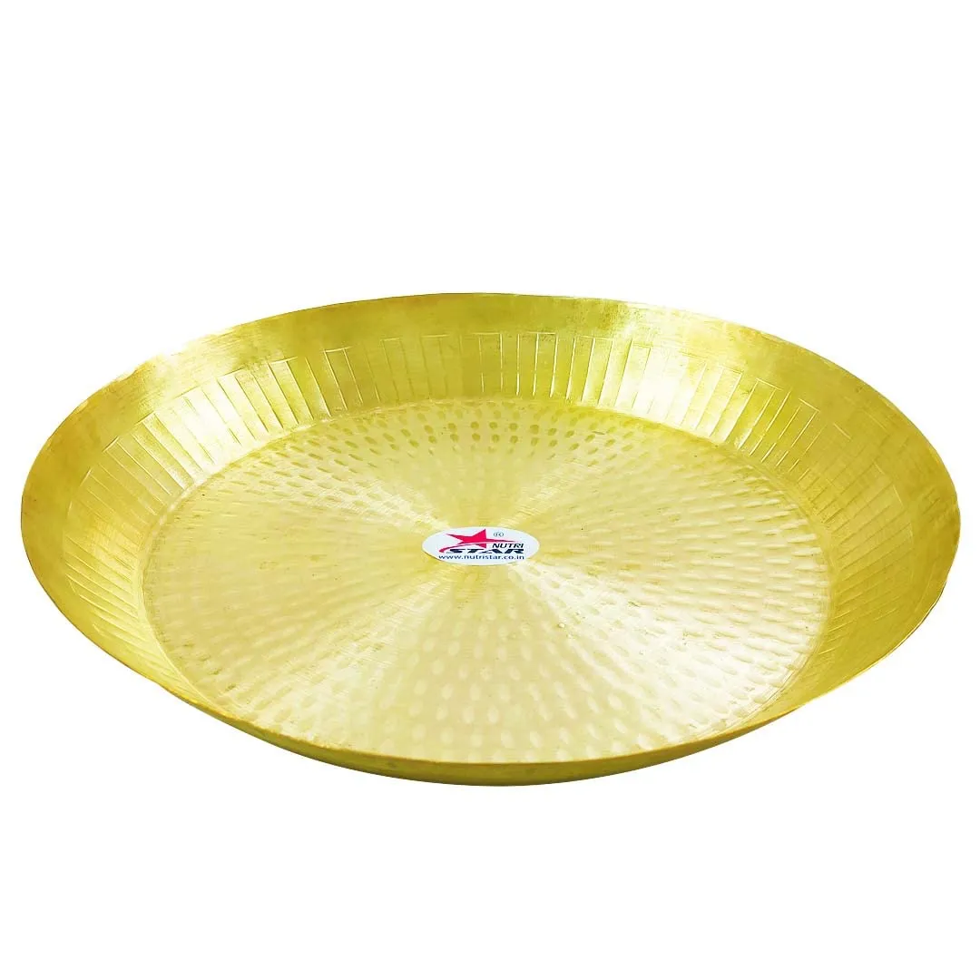 NUTRI STAR Nutristar Pure Brass Parat | Brass Plate and Lota | Brass Thali Diameter = 16 Inch and Brass Sarva Pot 2.5 Lt