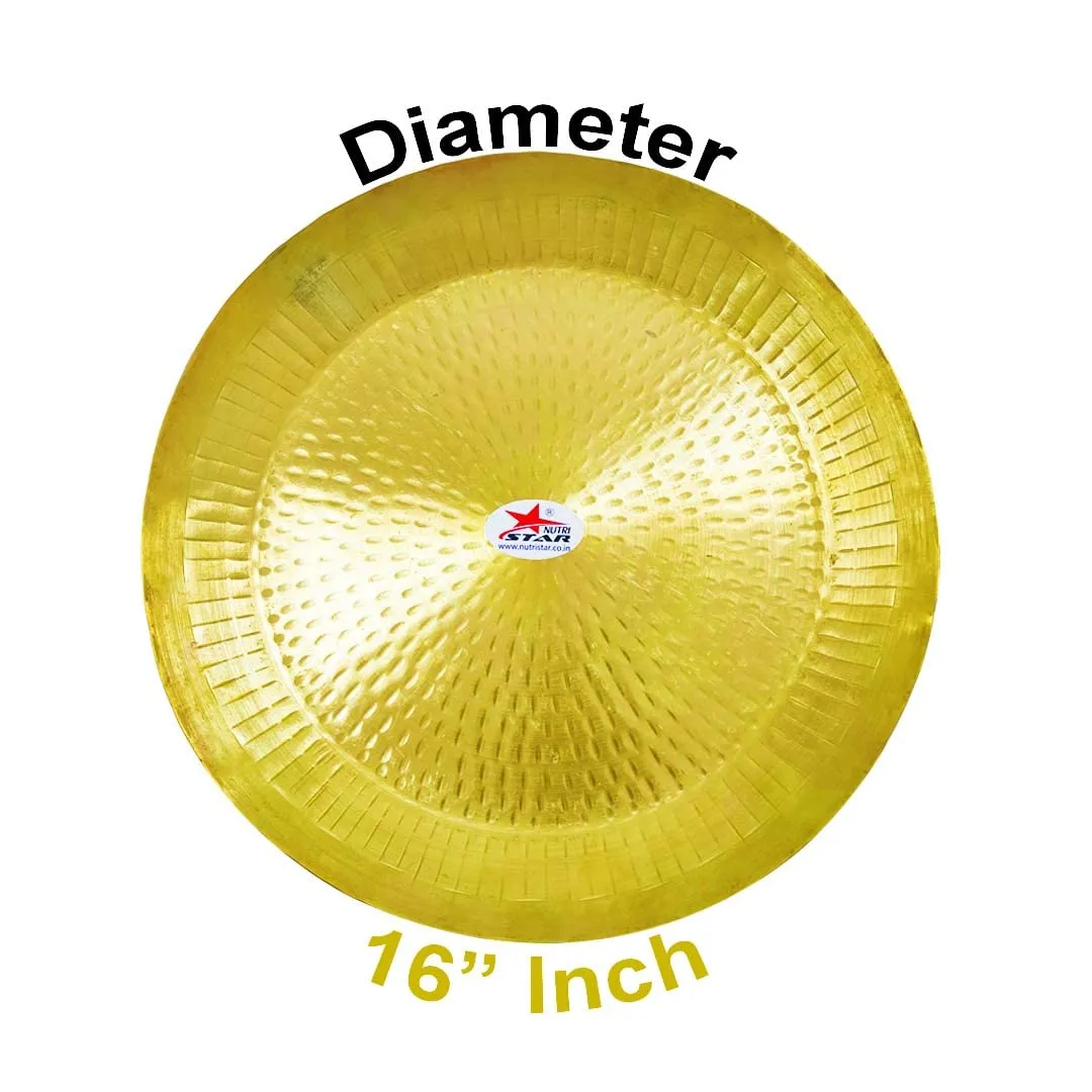 NUTRI STAR Nutristar Pure Brass Parat | Brass Plate and Lota | Brass Thali Diameter = 16 Inch and Brass Sarva Pot 2.5 Lt