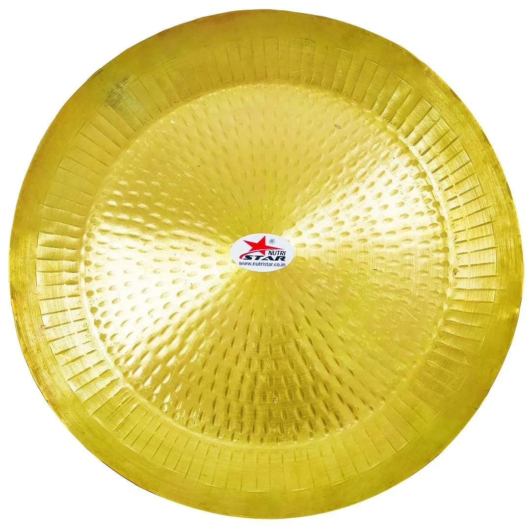 NUTRI STAR Nutristar Pure Brass Parat | Brass Plate and Lota | Brass Thali Diameter = 16 Inch and Brass Sarva Pot 2.5 Lt