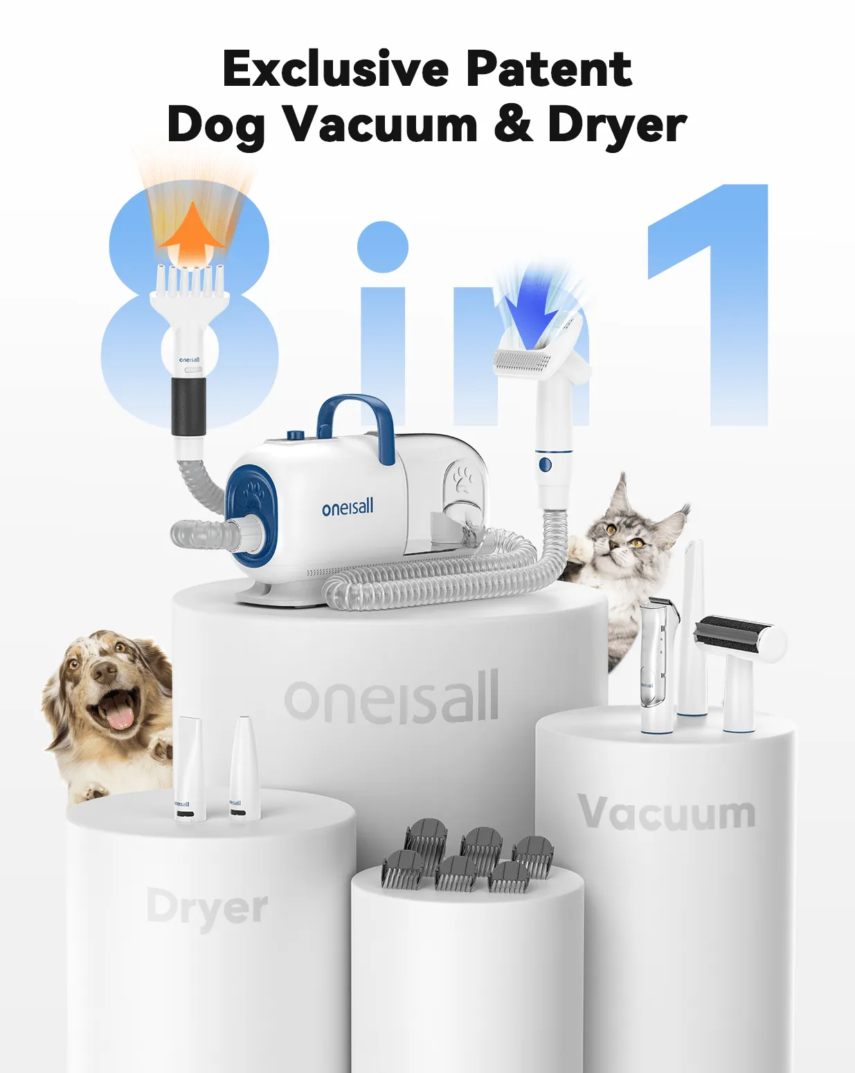 Oneisall Cozy C1 8-in-1 Pet Grooming Vacuum & Dryer Kit