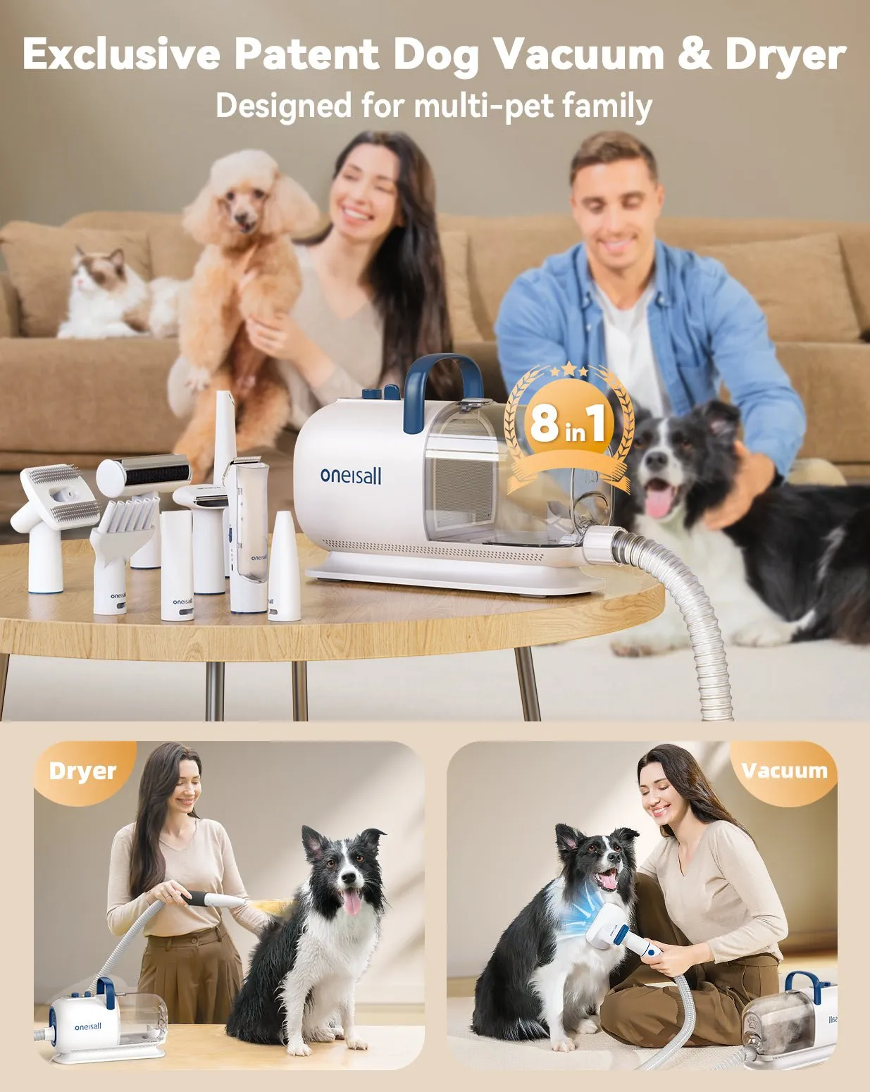 Oneisall Cozy C1 8-in-1 Pet Grooming Vacuum & Dryer Kit