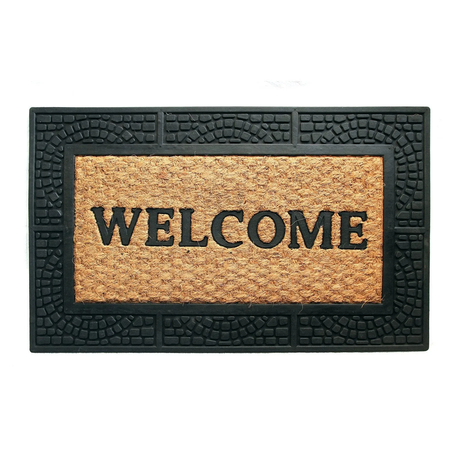 OnlyMat Elegant "Welcome" printed Natural Coir Door Mat with Moulded Black Border