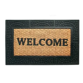 OnlyMat Elegant "Welcome" printed Natural Coir Door Mat with Moulded Black Border