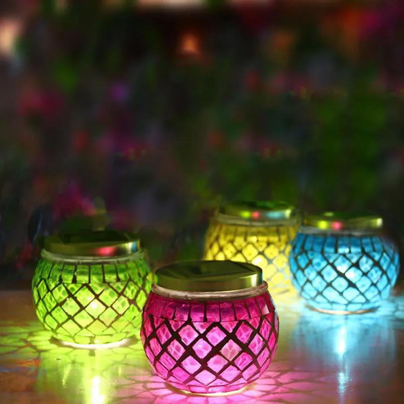 Outdoor Solar Mosaic Glass Jar LED Waterproof Landscape Light