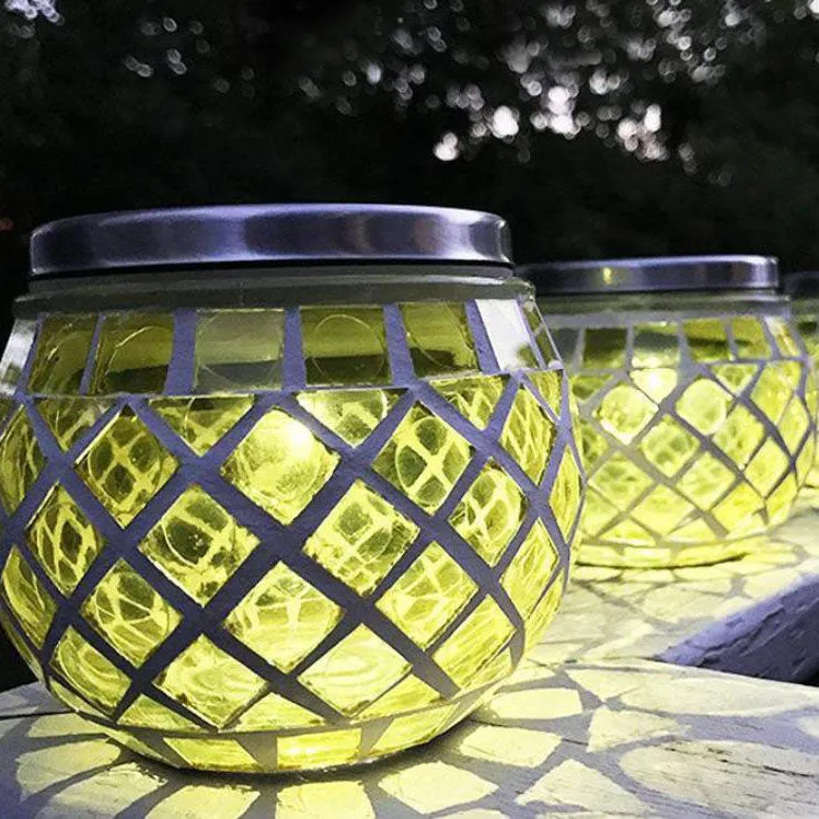 Outdoor Solar Mosaic Glass Jar LED Waterproof Landscape Light