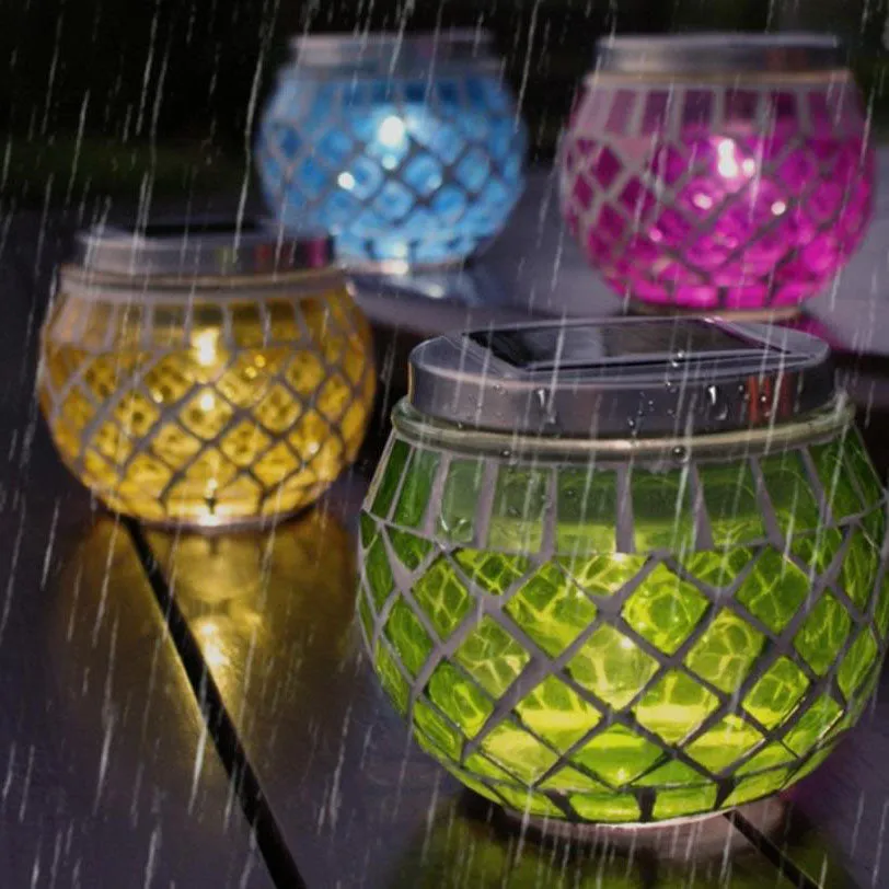 Outdoor Solar Mosaic Glass Jar LED Waterproof Landscape Light