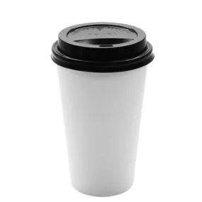 Paper Coffee Cups with Lids - 16 oz White with Black Sipper Dome Lids (90mm)