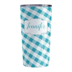 Personalized Turquoise Gingham Tumbler Cup