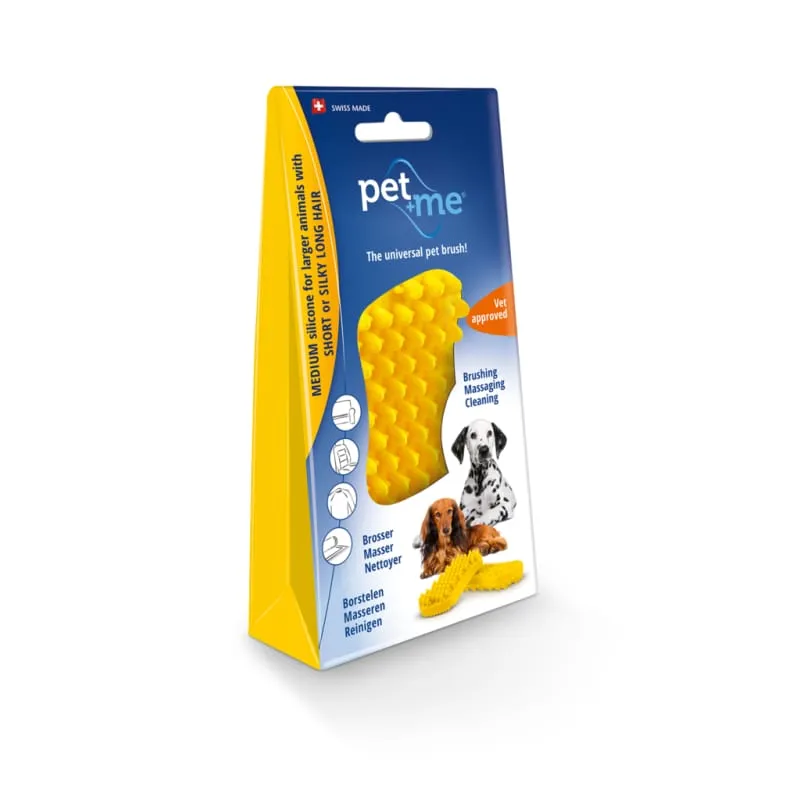 Pet   me Multi Functional Yellow Grooming Brush Medium Silicone for Dogs