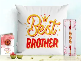 Pillow Rakhi for Brother with Gift - Rakhi with Rakhi Cushion with Filler Greeting Card- Rakhi for Brother, Gifts for Brother, Gifts for Rakhi, Gifts for Rakshabandhan Rakhi Gifts-PE-CU-07