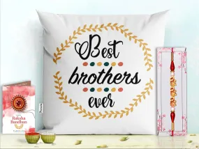 Pillow Rakhi for Brother with Gift - Rakhi with Rakhi Cushion with Filler Greeting Card- Rakhi for Brother, Gifts for Brother, Gifts for Rakhi, Gifts for Rakshabandhan Rakhi Gifts-PE-CU-08