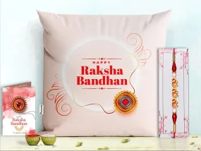 Pillow Rakhi for Brother with Gift - Rakhi with Rakhi Cushion with Filler Greeting Card- Rakhi for Brother, Gifts for Brother, Gifts for Rakhi, Gifts for Rakshabandhan Rakhi Gifts-PE-CU-25