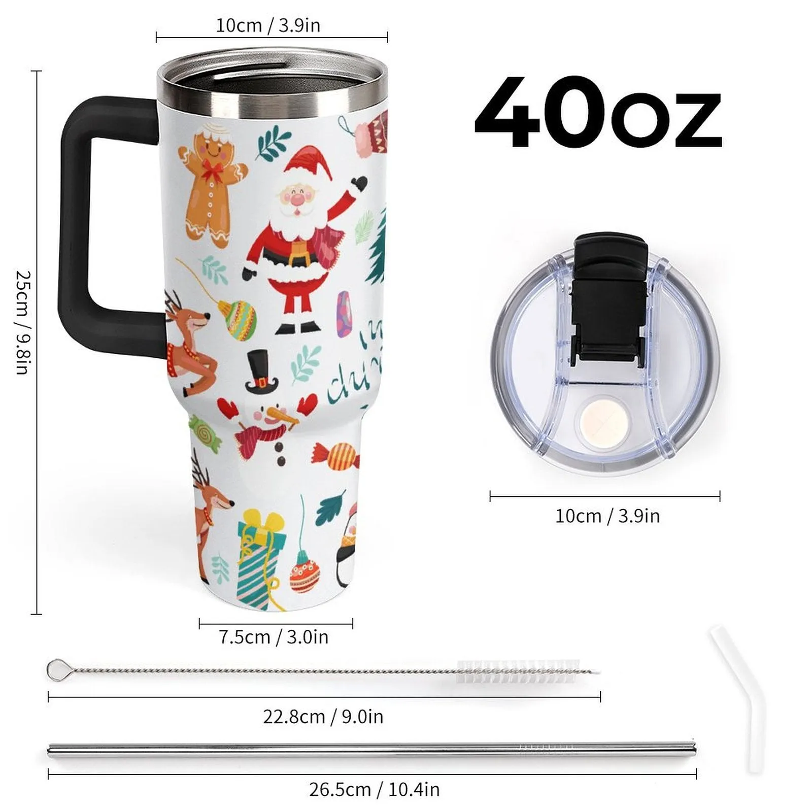 POD Stainless Steel Large Capacity Car Cup Christmas, Santa Claus 40oz Tumbler with Handle