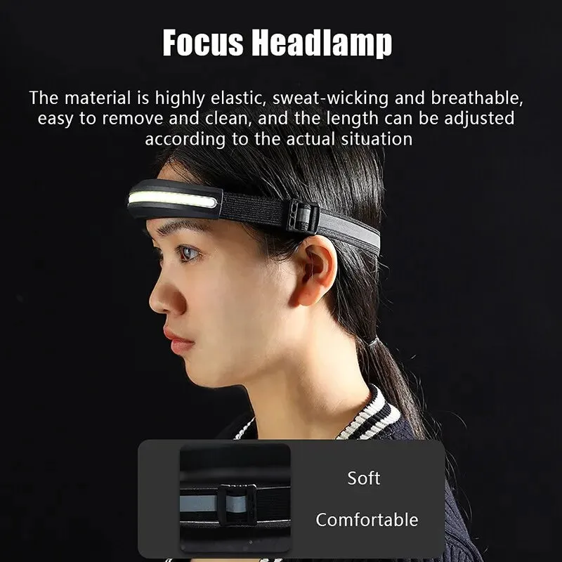 Portable COB Headlamp Rechargeable Red and White Light Work Light Outdoor Camping Night Running Floodlight Fishing Headlight