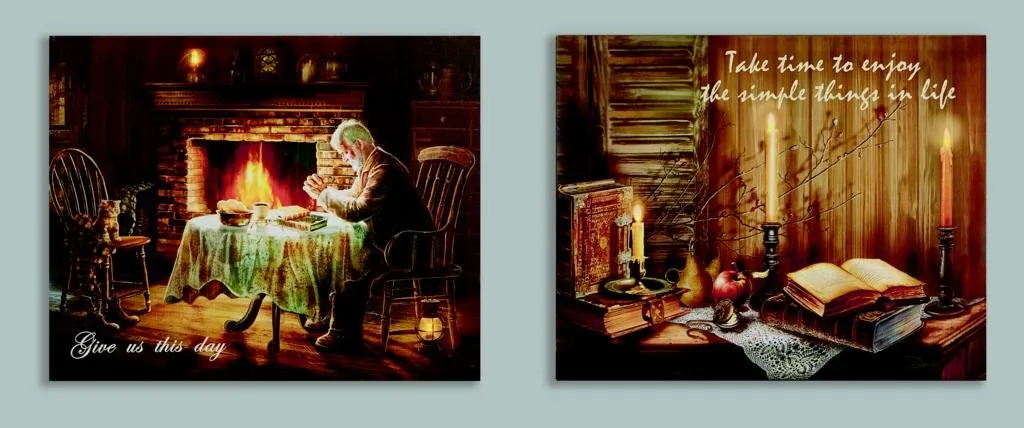 Premier Large LED Light Up Christmas Canvas Traditional Book & Candle Take Time