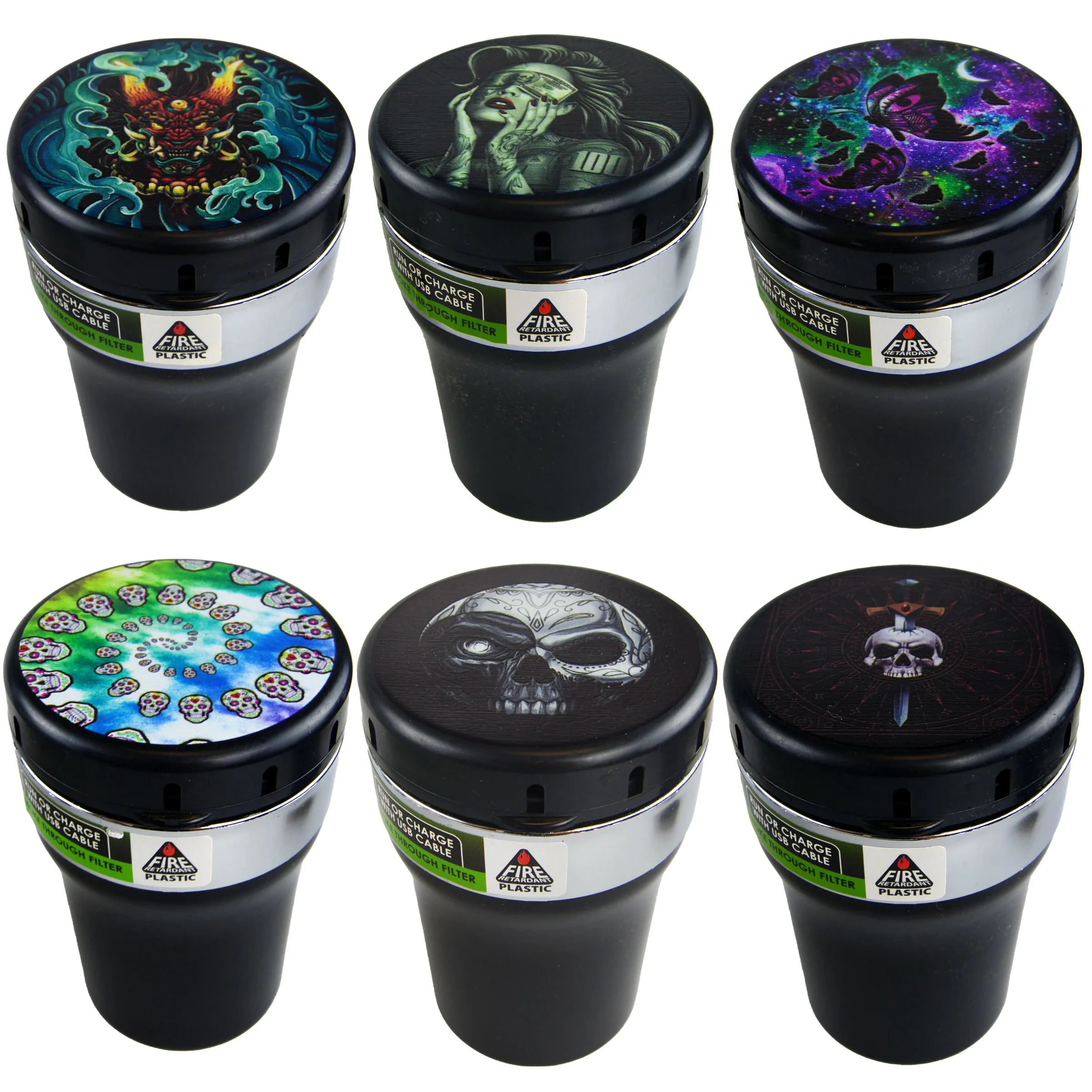 Printed Lid Butt Bucket Ashtray with Power Exhaust Fan - 6 Pieces Per Retail Ready Display 22638