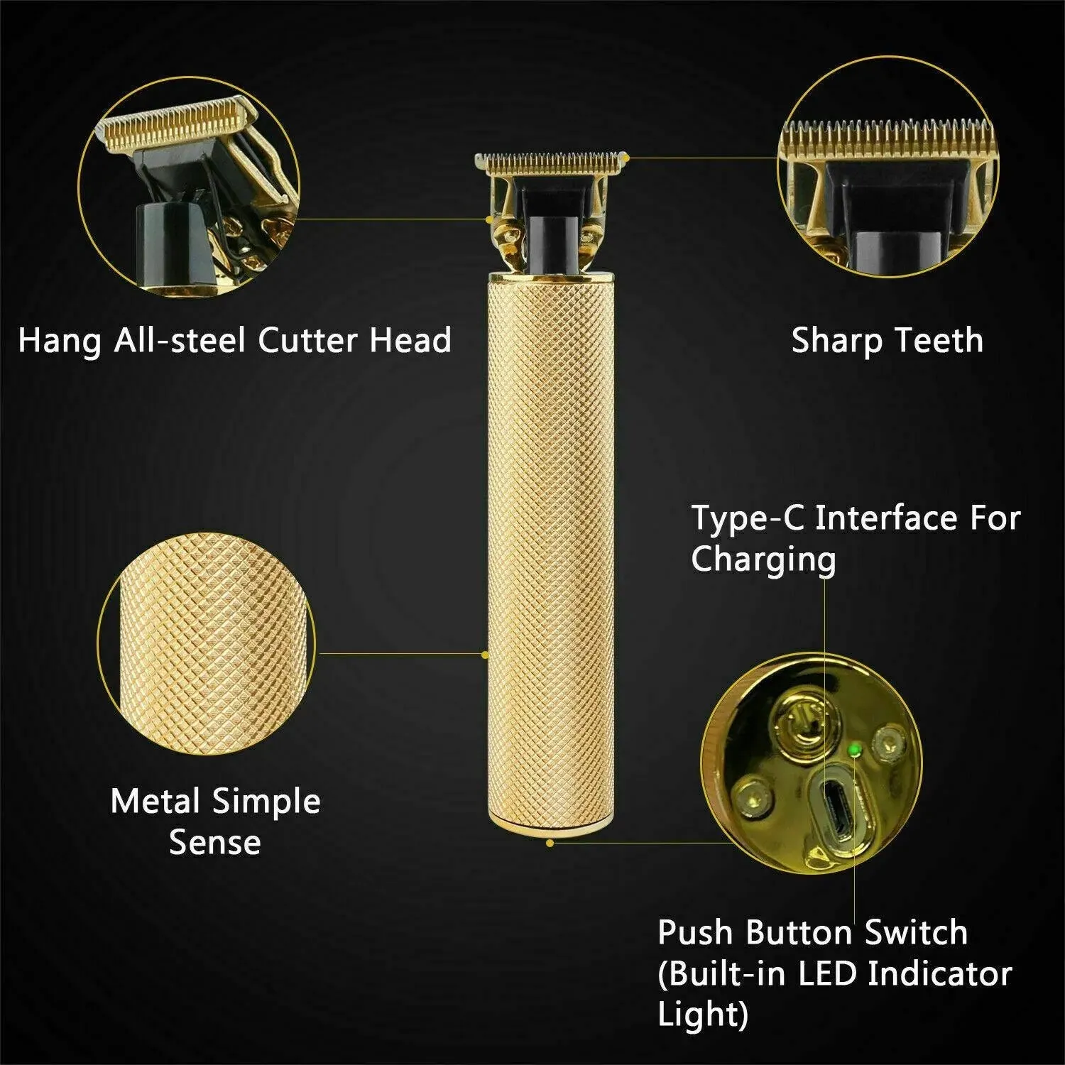 Pro Hair Clippers Trimmer Shaving Machine Beard Cutting Cordless Barber Kit -Gold Color