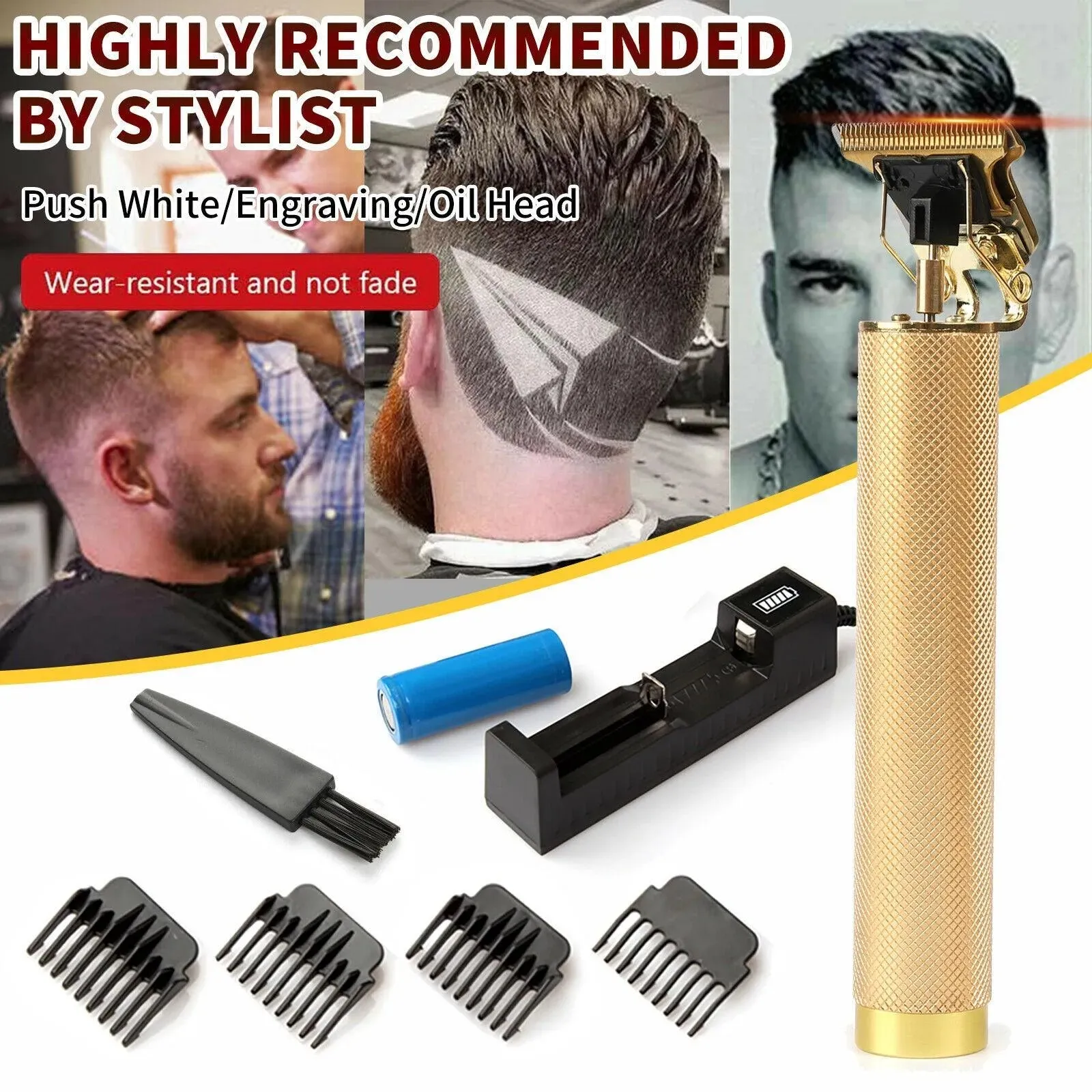 Pro Hair Clippers Trimmer Shaving Machine Beard Cutting Cordless Barber Kit -Gold Color