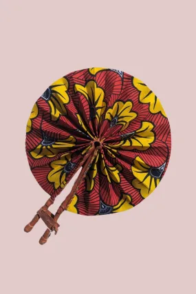 Red and Yellow African Print Folding Fan