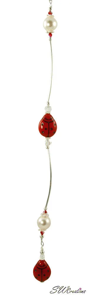 Red Ladybug Pearl Crystal Beaded Fan Pull