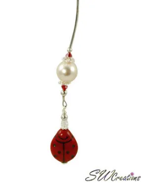 Red Ladybug Pearl Crystal Beaded Fan Pull