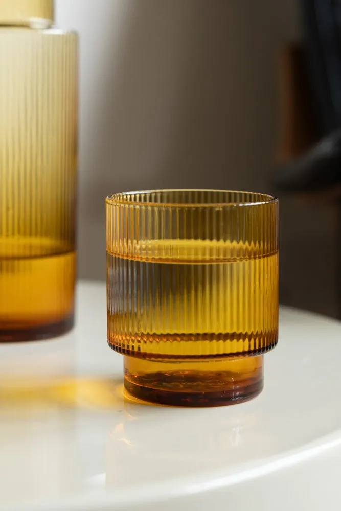 Ribbed Amber Glass Carafe & Tumbler - Available in Two Options