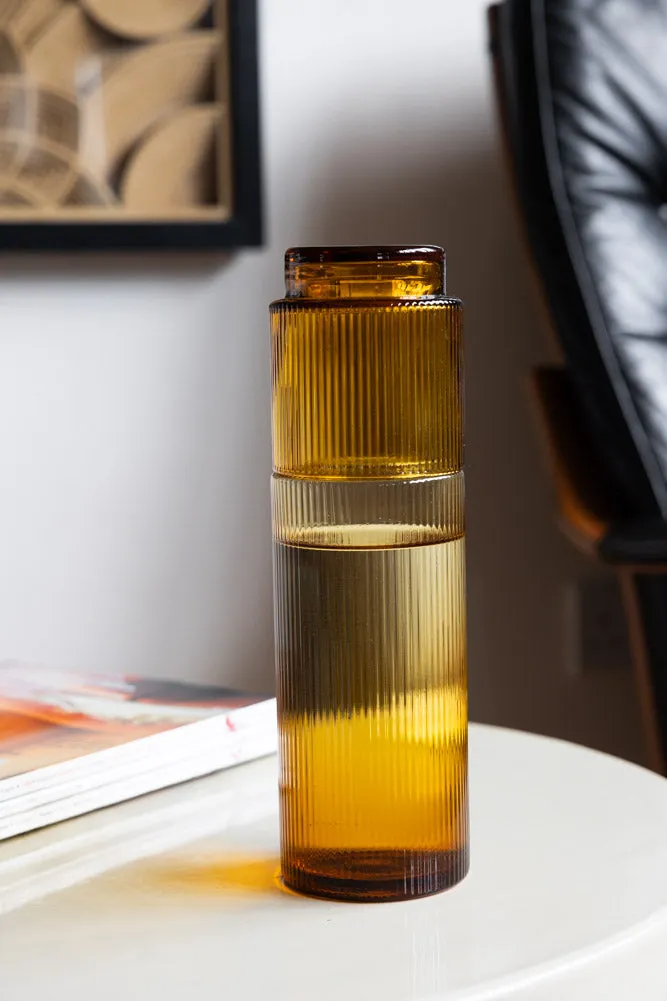 Ribbed Amber Glass Carafe & Tumbler - Available in Two Options