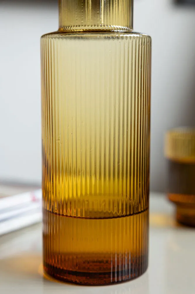 Ribbed Amber Glass Carafe & Tumbler - Available in Two Options