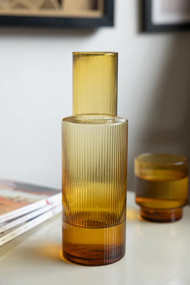 Ribbed Amber Glass Carafe & Tumbler - Available in Two Options