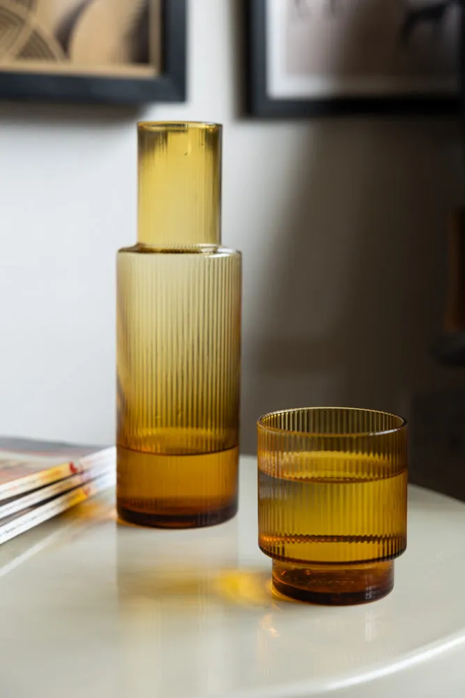 Ribbed Amber Glass Carafe & Tumbler - Available in Two Options