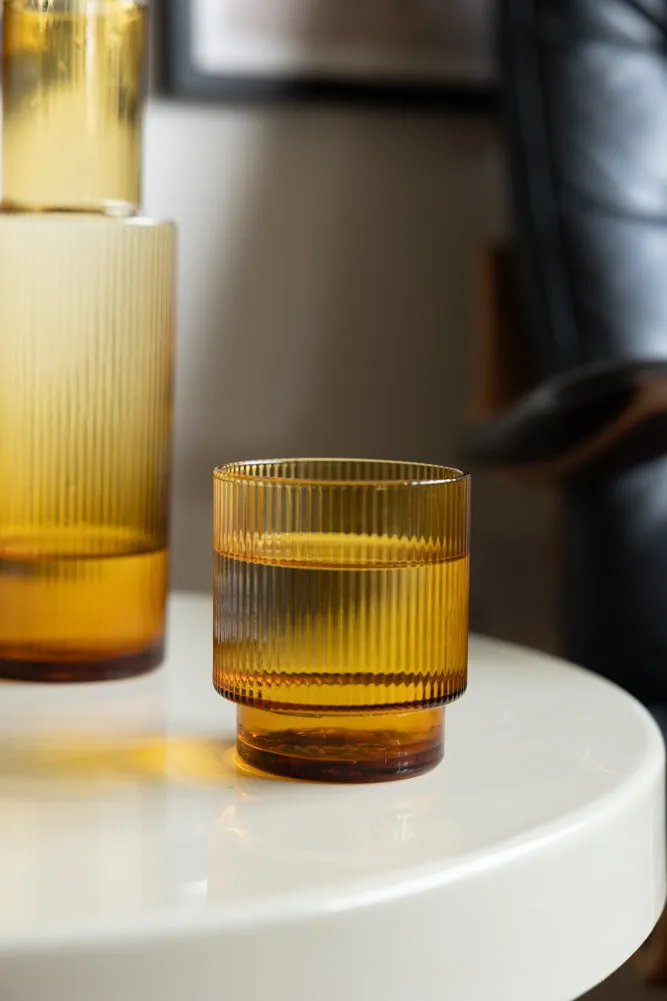 Ribbed Amber Glass Carafe & Tumbler - Available in Two Options