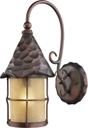 Rustica 1 Light Outdoor Wall Sconce In Antique Copper and Amber Scavo Glass