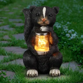 Solar Skunk Garden Statuary with LED Firefly Jar, 10 Inches tall