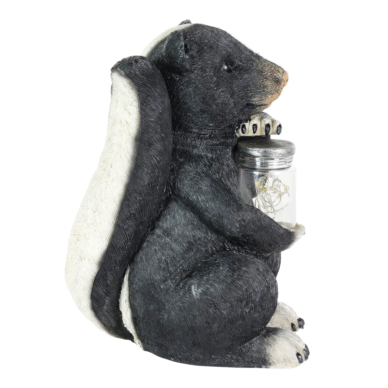 Solar Skunk Garden Statuary with LED Firefly Jar, 10 Inches tall