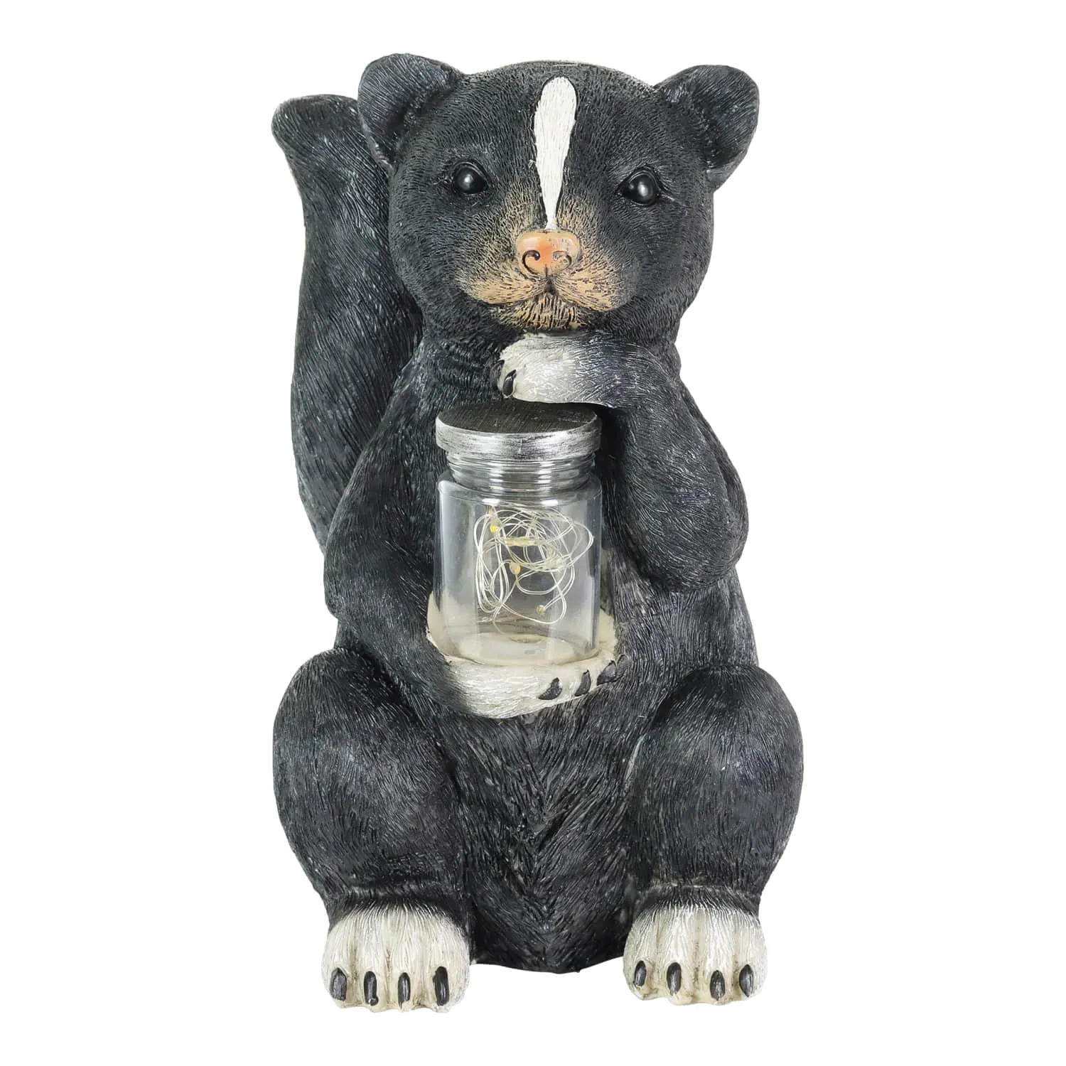 Solar Skunk Garden Statuary with LED Firefly Jar, 10 Inches tall