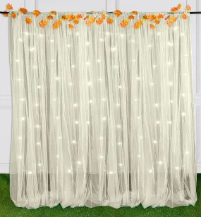 Special You Ganpati Decoration Items for Home, Aesthetic Backdrop Room Decor White Sheer Curtains with Led Lights & Autumn Leaves Vines for Home Decor Items- 10pcs