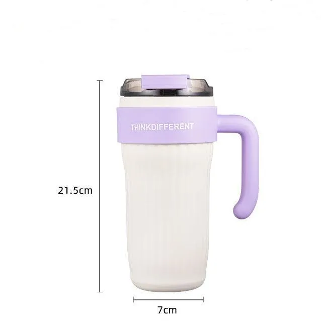 Stainless Steel Tumbler Mug | Coffee Cup with Handle and Straw