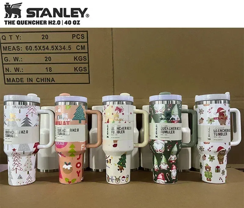 Stanley Christmas 40oz/1.1L Quengher H2.0 Tumbler With Handle Stainless Steel Coffee Termos Cup Car Mugs vacuum cup