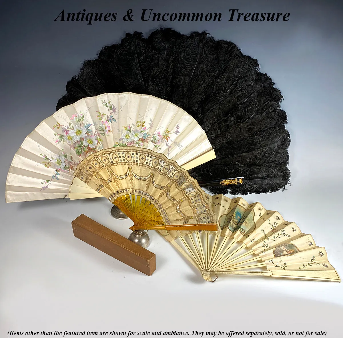 Superb Antique French Sequin Embroidered Hand Fan, Ernest KEES, Paris, Original Box